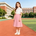 thumbnail image 6 of WAVSUF Girls School Pleat Skirt Elastic Waist Soft Lightweight Casual Summer Cotton Midi Skirts Pink Size 14, 6 of 10