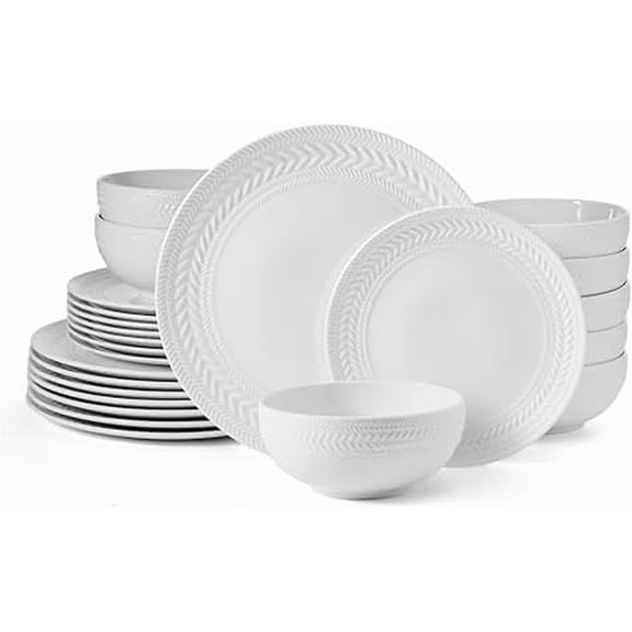24-Piece Dinnerware Set, with Embossed Basket Weave Design