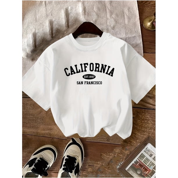 California Teacher's Summer Casual Knit T-Shirt for Girls, 100% Cotton, Round Neck, Non-Transparent, Youngsters, Suitable