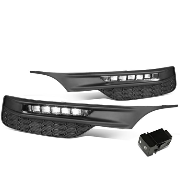 DNA Motoring FL-ZTL-257-CH For 2016 to 2017 Honda Accord Front Bumper LED Fog Light Lamp Bezel Switch Clear Lens