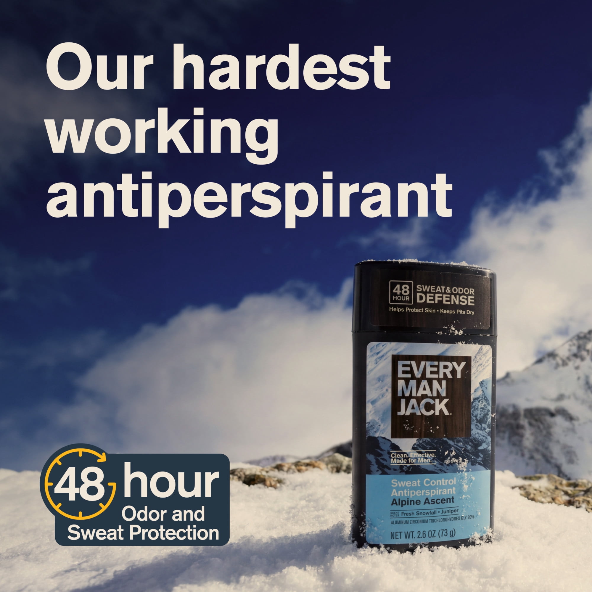 Every Man Jack Alpine Ascent Antiperspirant Deodorant – Smooth Glide, 48-Hour Odor & Sweat Defense, 2.6 oz
