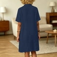 thumbnail image 5 of Guieoi Summer Dresses for Women V-Neck Short-Sleeve Cotton-Linen Casual Straight-Cut Solid-Color Dress with Pockets Blue S, 5 of 7