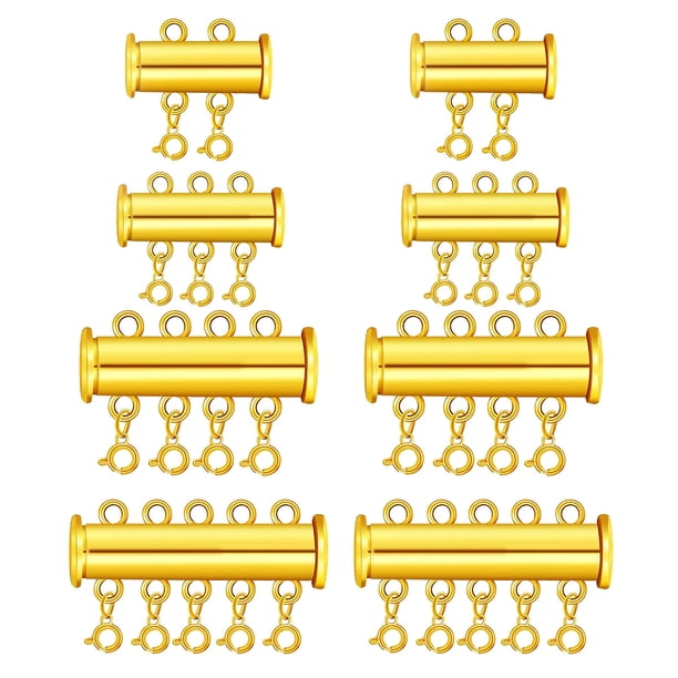 8 cierres deslizantes con hebilla de perla para pulseras y collares, cierres de tubo deslizantes de múltiples hebras, accesorios de joyería DIY (dorados)
