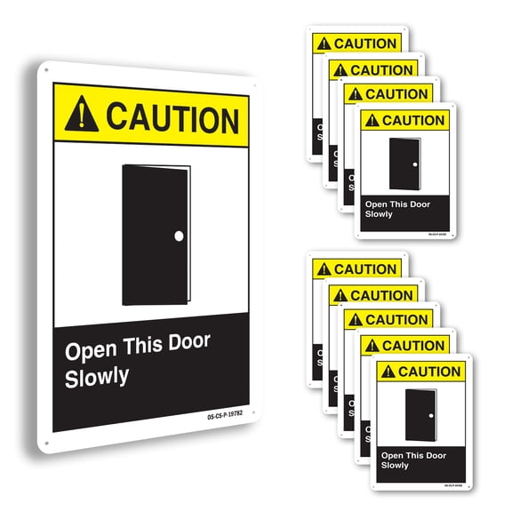 Open This Door Slowly ANSI Caution Rigid Plastic Sign 24 Inch x 18 Inch - 10 Pack