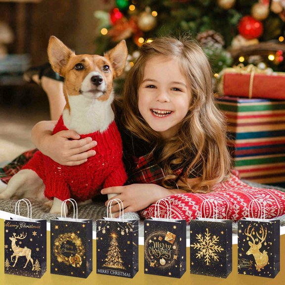 24 pieces of high-grade black Christmas-themed gift bags. These are reusable and foldable tote bags. They combine the functions of Christmas gift bags, party decoration bags and eco-friendly shoppi
