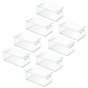 mDesign Deep Plastic Storage Bin Basket Tote with Handles for Organizing Cosmetics, Makeup Palettes, Body Wash, First Aid, Vitamins, Supplements, Hair Styling Accessories - 8 Pack - Clear