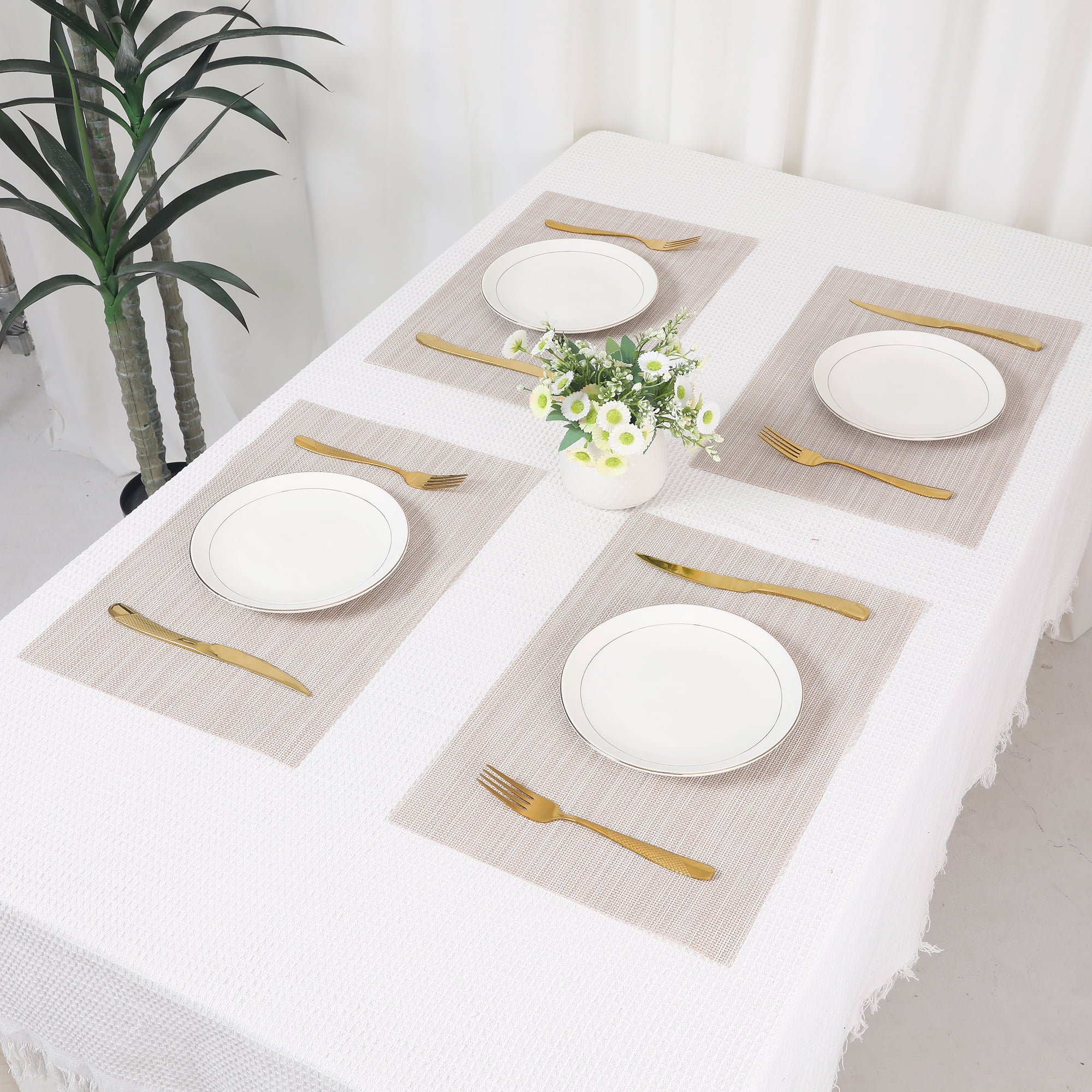 Unique Bargains 8 Pack Washable Placemats for Table Decor Wipeable Place Mat Beige 18x12in