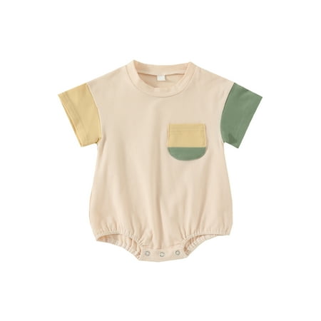 

KelaJuan Infant Baby Boys Girls Romper Contrast Color Short Sleeve Crew Neck Pocket Jumpsuits Summer Casual Bodysuits