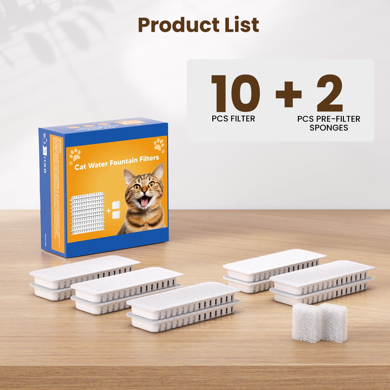 10-Pack Cat Water Fountain Filters Replacement for Glass Cat Water Fountain Wireless - Includes 2 Pre-Filter Sponges, Activated Carbon & Resin System for Fresh Water