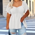 thumbnail image 3 of Women Blouses Dressy Casual Ndbuld Women's Spring And Summer Solid Color Plus Size Fashion Elastic Petal Sleeve T-Shirt With Round Neck White XXXL, 3 of 5
