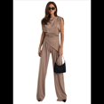 thumbnail image 1 of Traje Informal Sin Mangas Plisado con Cuello Redondo para Mujer, Chaleco de Cuello Redondo, Pantalón de Pierna con Bolsillo, Color Caqui, Talla XL, 1 of 8