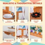 BRINJOY Kids Kitchen Playset, Double-Sided Wooden Play Kitchen for Toddlers w/Oven, Window, Play Food, Apron, Towel, 2 in 1 Realistic Pretend Play Cooking Toy Kitchen Set Gift for Girls Boys Age 3+