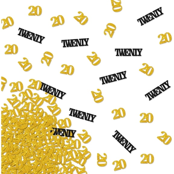 120pcs Number 20 Confetti, Happy 20th Birthday Confetti, Gold 20 Paper Confetti, Gold Gliter Twenty Cut Out, 20th Anniversary Party Table Decoration