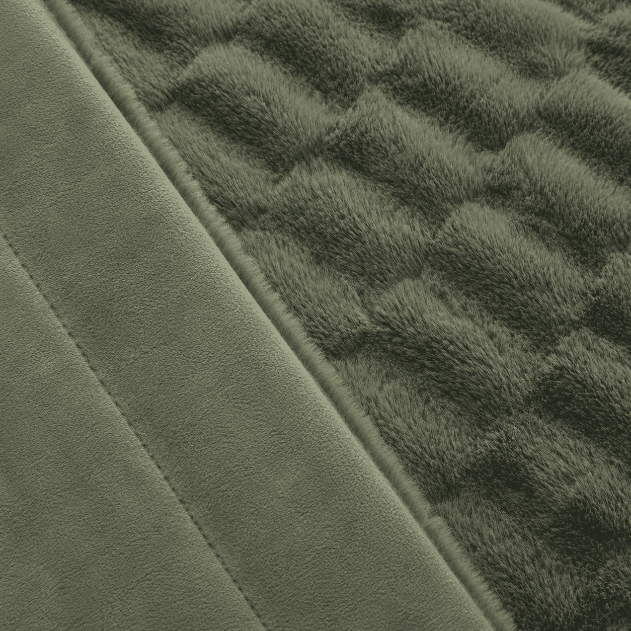 Dearfoams Textured Faux Fur Reversible Mink Bed Blanket, Green, Full/Queen, 90 x 90 in