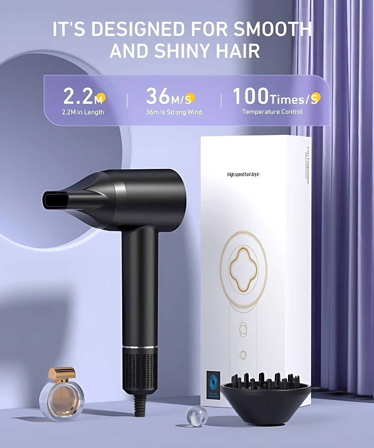 Hair Dryer-Fast Drying Ionic Blow Dryer-Updated 1500 W Low Noise Technology home with Diffuser&Smooth Nozzle