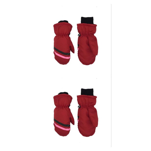 Kearding 3 pares de manoplas para niños, guantes impermeables de invierno con gancho, suministros de esquí, patrón geométrico impreso, rojo L 2Conjunto