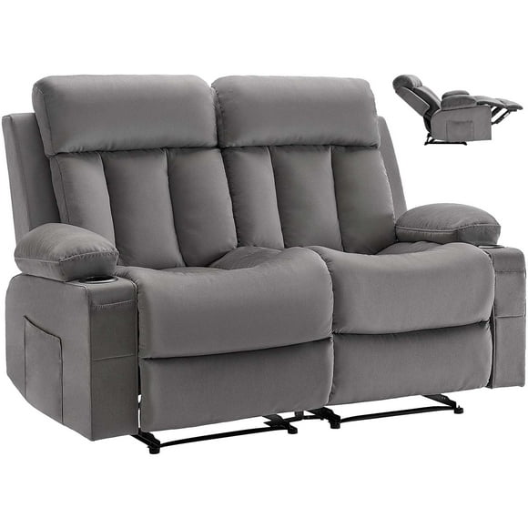 VEVOR Loveseat Recliner Sofa, Power Reclining Couch with Heating and Massage, Soft Velvet Electric Recliner Sofa with USB Ports, Cup Holders and Side Bags, Dual Loveseat Chair for Living Room