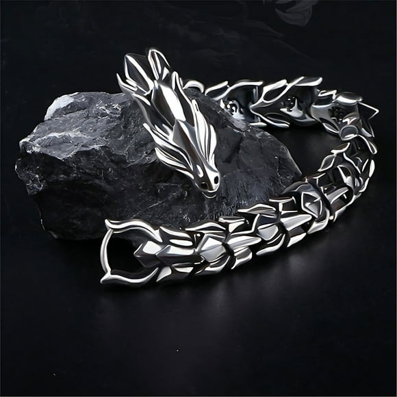 Rvkxad Silvery Plated Stainless Steel Ouroboros Bracelet, Men Link Chain Jewelry Gift, Snake Chain Bracelet, Men's Accessories