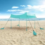 Hike Crew Sun Shade Canopy | 7’ x 7’ Lycra Portable Beach Tent Shelter with UPF50+ Protection, Built-in Sandbags, Carry Bag, 4 Poles & 3 Anchor Sets for Various Terrain | Wind, Water & UV Resistant