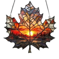 Maple Leaf Suncatcher - Stained Glass Window Hanging with Glitter Details, Fall Ornaments for Thanksgiving Decor, Autumn Leaf Window Wall Decorations