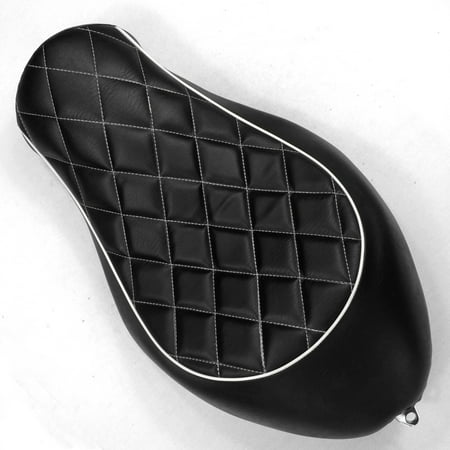HTT Motorcycle Black Custom Solo Driver Diamond Stitch Style Leather Seat For 2005 2006 2007 2008 2009 2010 2011 2012 2013 Harley Davidson XL883N XL883L (Best Custom Motorcycle Seats)