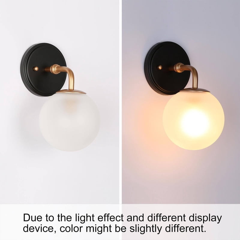 LNC Globe Wall Sconce,Modern Frosted Glass Wall Light,Black Gold Finish for Bedroom,Bathroom