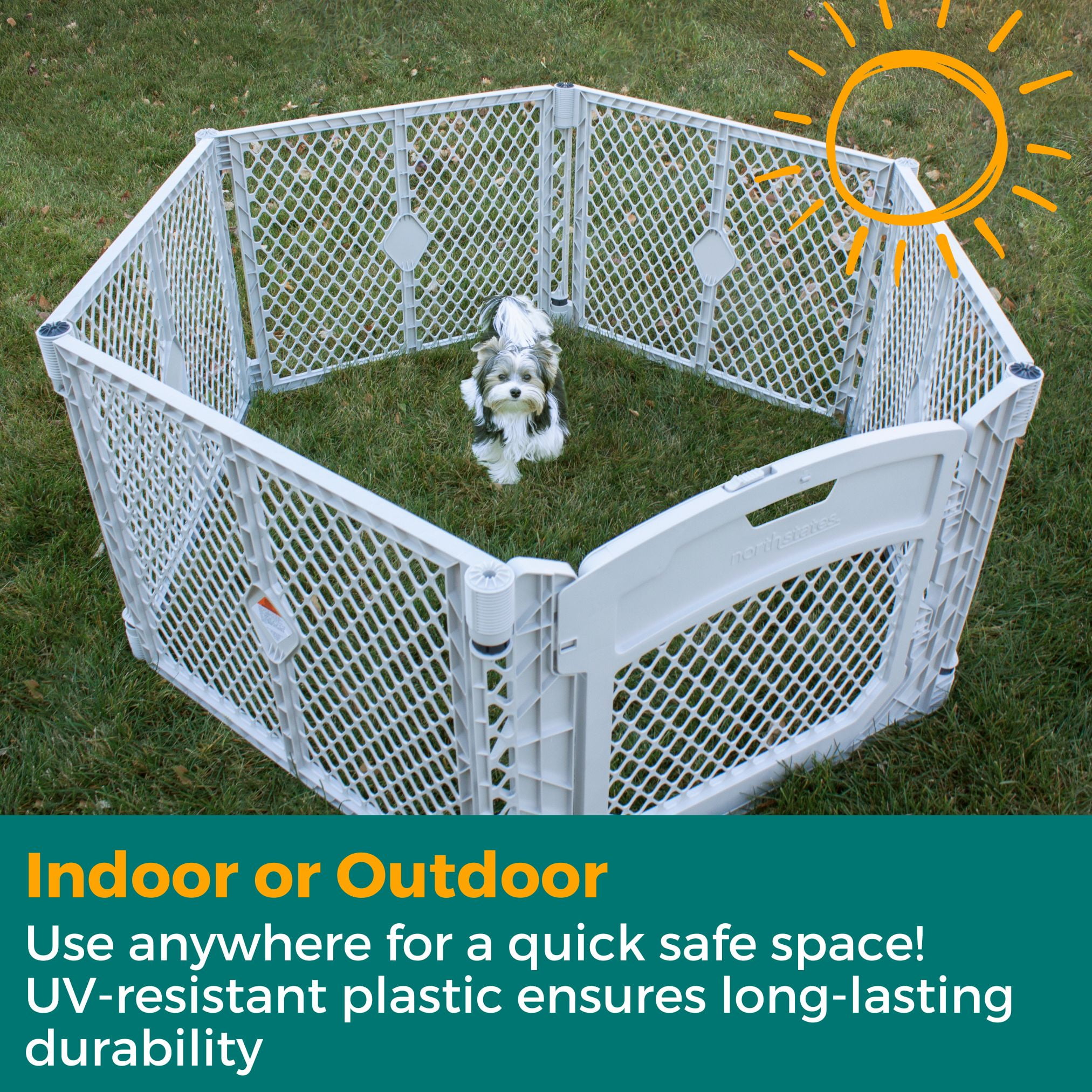 North States MyPet Plastic Petyard Plus Indoor and Outdoor Playpen for Small and Medium Dogs, Gray