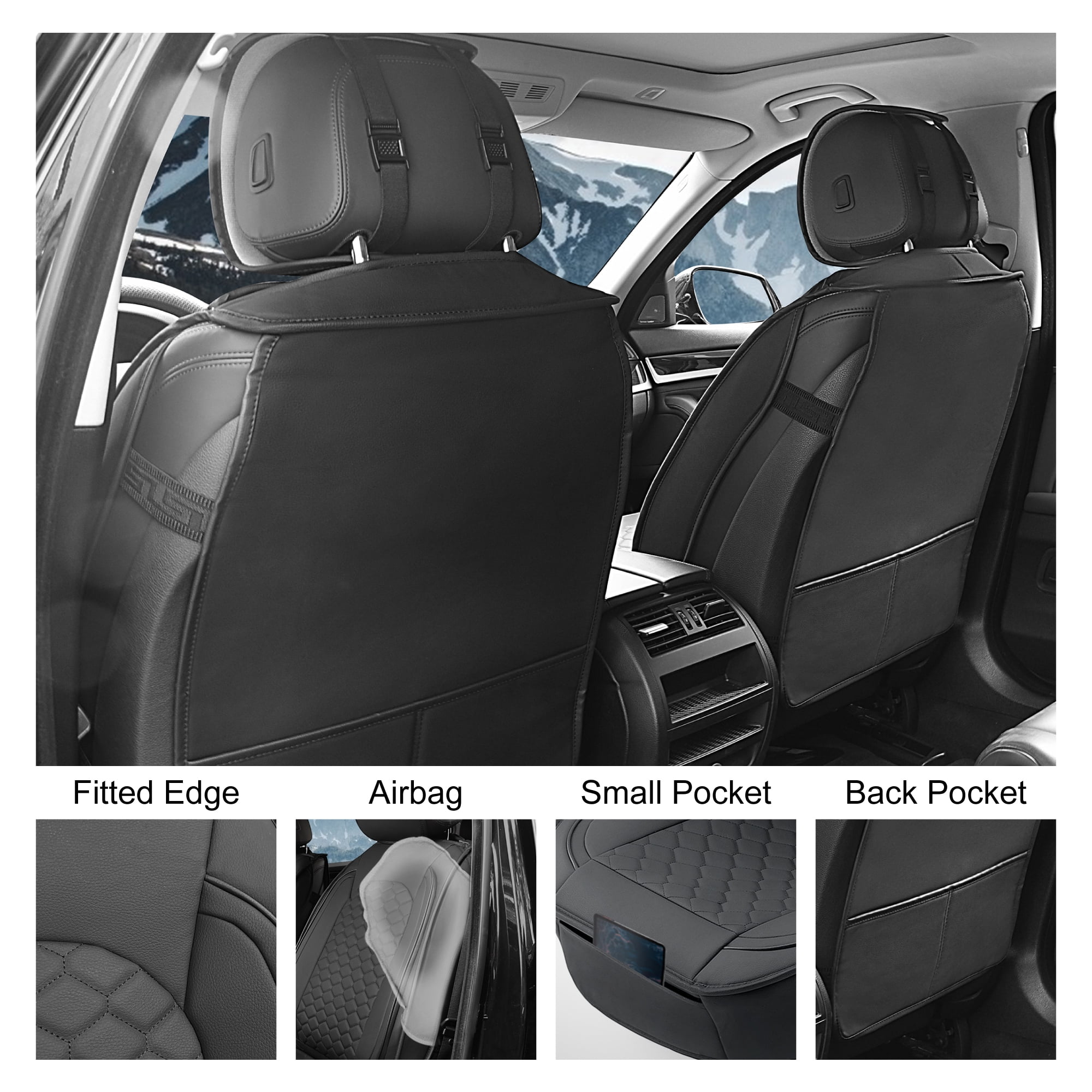 Elantrip Car Seat Cover Full Set Luxury Faux Leather with Diamond Quilted Design, Waterproof for Cars Trucks and Suvs Black