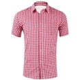 thumbnail image 2 of Men Casual Short Sleeve Checkered Shirt Slim Fit Button Down Plaid Fashion Staple For Fall Winter Everyday Wear Versatile Stylish Outfits Red 5XL, 2 of 4