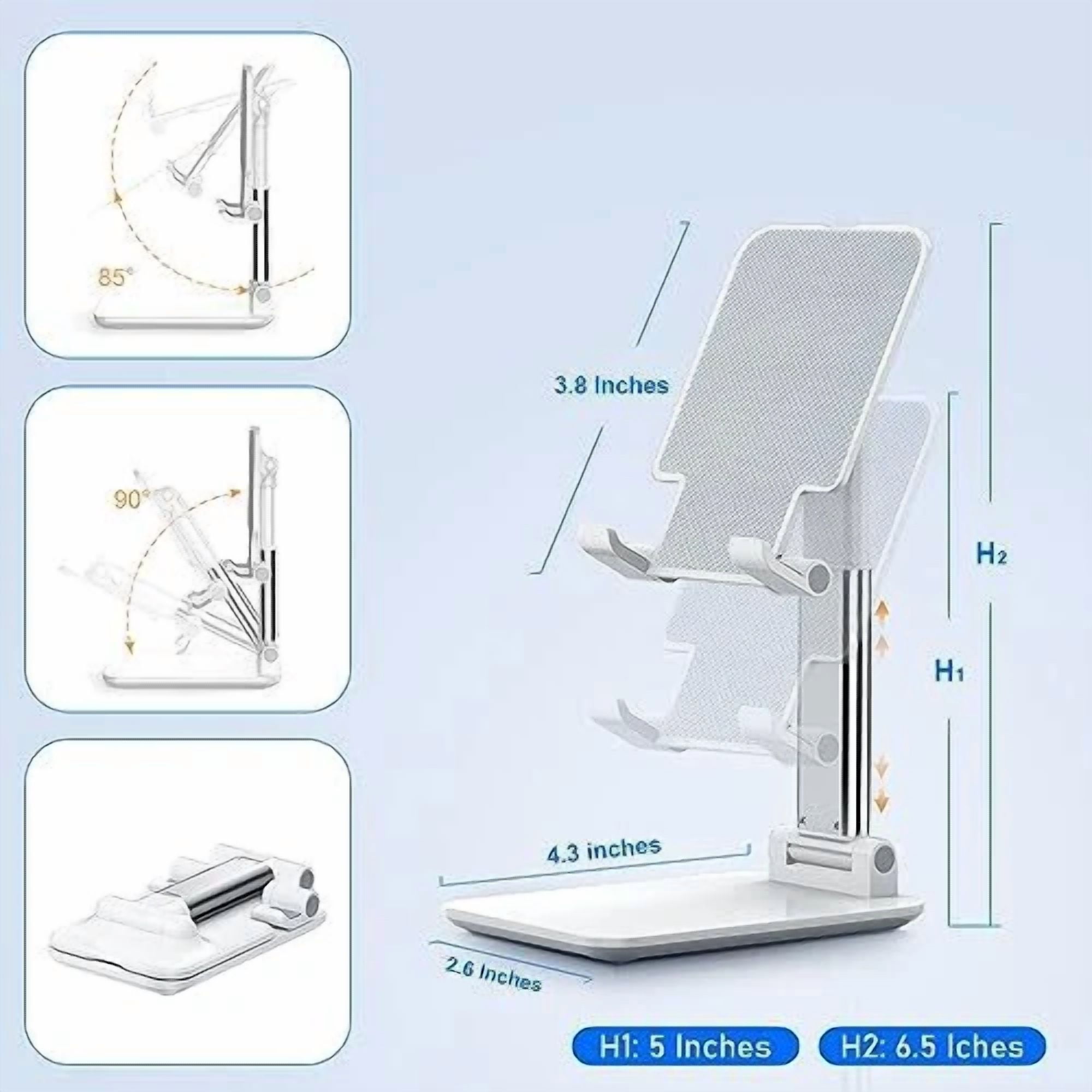 RHEA- Cell Phone Stand, Angle Height Adjustable Cell Phone Holder With Silicon White