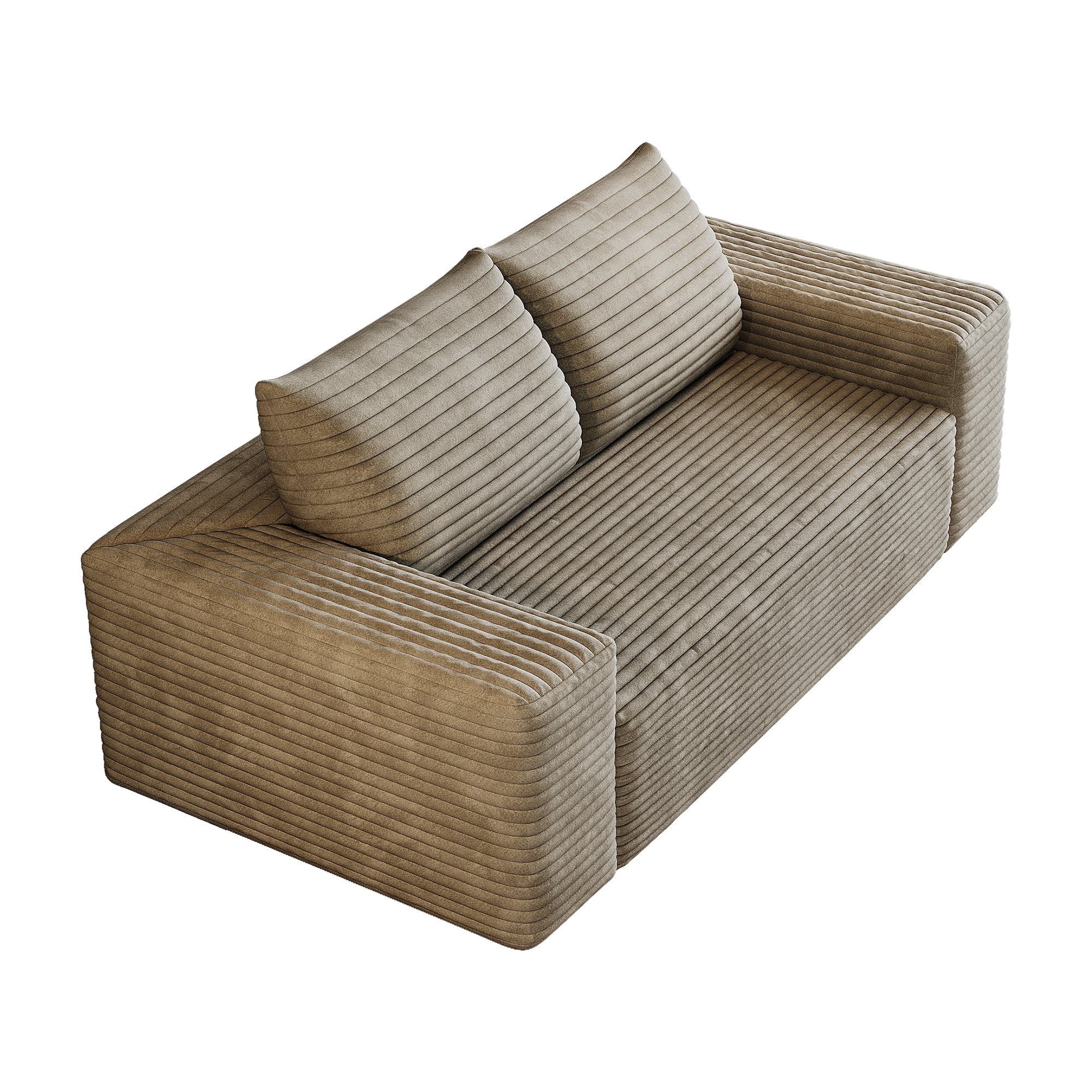 Aukfa 63" 2-Seater Corduroy Sofa, Deep Seat Loveseat Couch with High-Density Foam, No Assembly Comfy Boneless Sofa for Living Room & Apartment, Camel