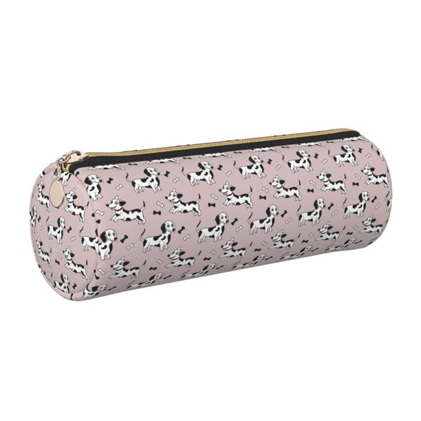 Disketp Dachshund Dog Puppy Estuche Organizador de Lápices de Cuero, Estuche de Oficina con Cremallera para Bolígrafo y Lápiz