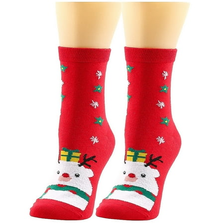 

CHGBMOK Socks for Women Women Cute Christmas Vintage Printing Thicker Socks Long Sock Comfortable Socks on Clearance
