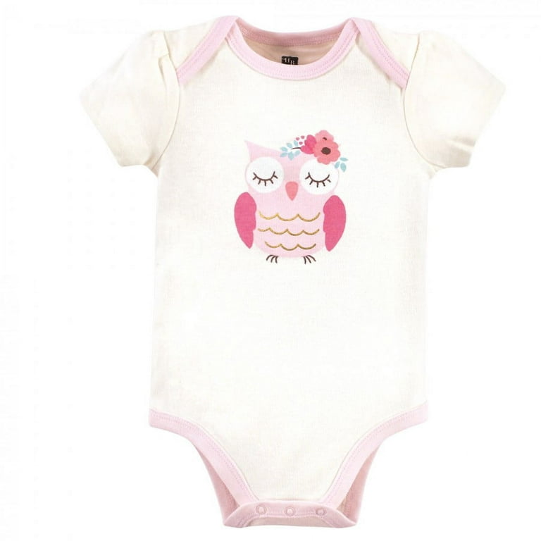 Hudson Baby Infant Girl Cotton Bodysuits 3pk, Free Spirit Owl, 9-12 Months  