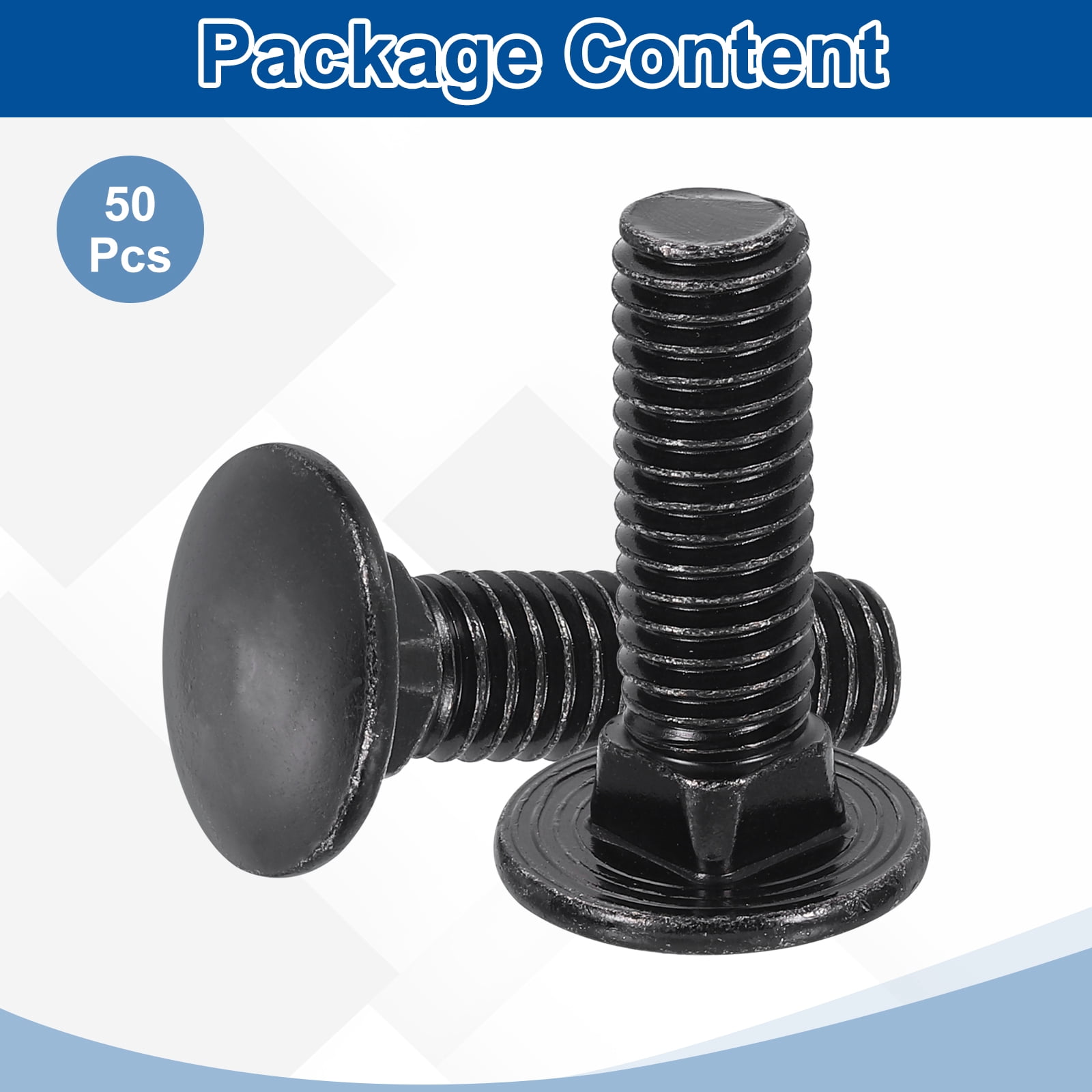 Uxcell 50Pack 3/8"-16x1-1/2" Carbon Steel Carriage Bolts Round Head Square Neck, Black