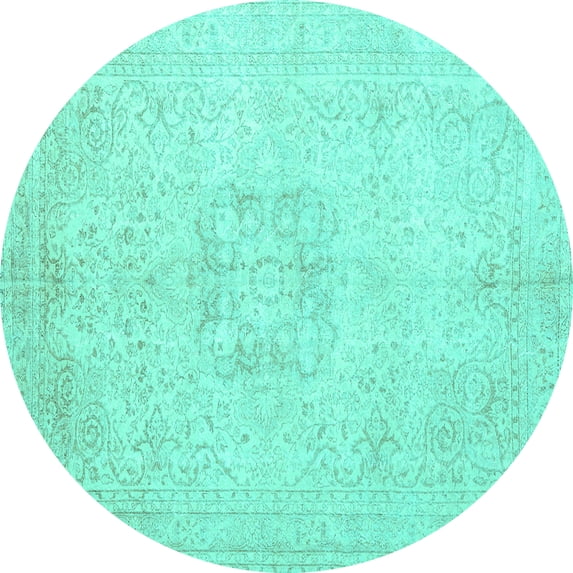 Ahgly Company Machine Washable Indoor Round Persian Turquoise Blue Traditional Area Rugs, 3' Round