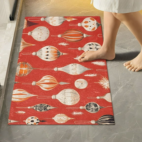 Yayeee Bath Rug for Bathroom Floor Non Slip Rectangle Fluffy Soft Absorbent Mat, 16"x24", Christmas Ornaments Pattern