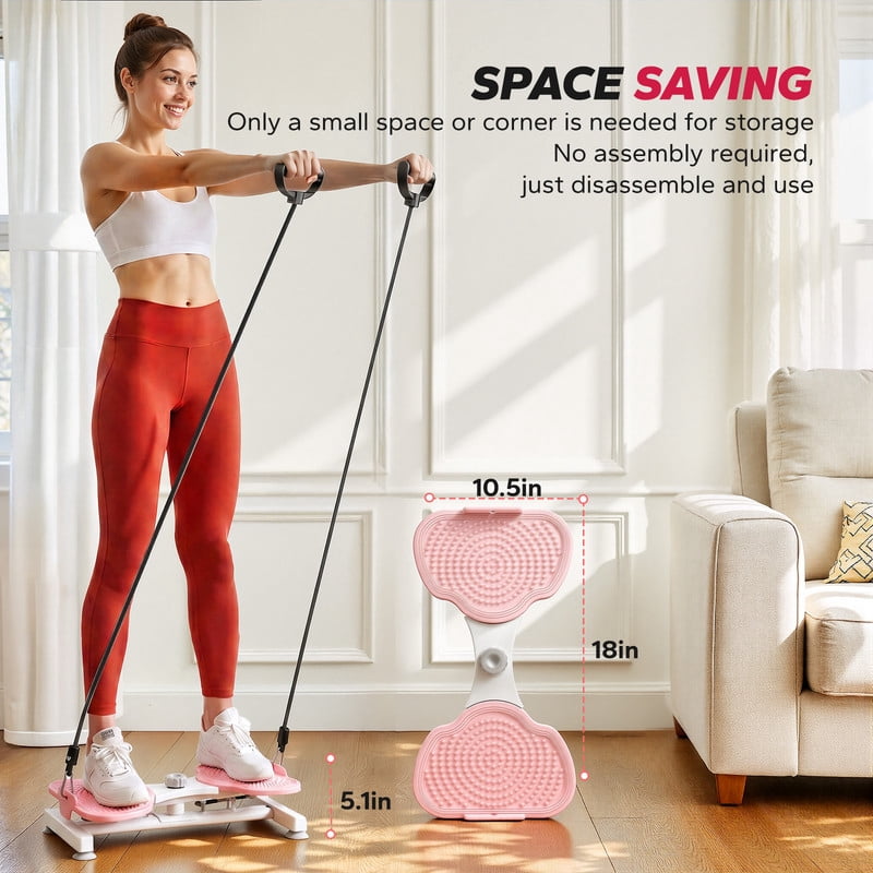 MERACH Slim Waist Twister, Silent Ab Toner for Women, 300 lbs Capacity, Core Workout Board for Home Gym, Pink