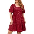 thumbnail image 2 of Wycnly Womens Dresses Party Prom Fashion Empire Waist Flowy Ruffle Swing Plus Size Dresses Summer Floral Print Square Neck Short Sleeve Formal Mini Dress Red XXXL, 2 of 7
