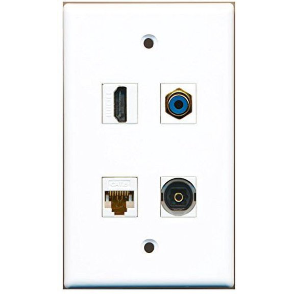 RiteAV - 1 Port HDMI 1 Port RCA Blue 1 Port Toslink 1 Port Cat6 Ethernet White Wall Plate