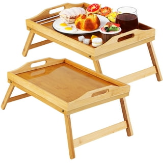 Breakfast in Bed Tray for Eating, 16.92 x 12.6 Inch Bed Table Tray with  Folding Legs & Handles, Bamboo Food Lap Trays Fits for Adult Kids