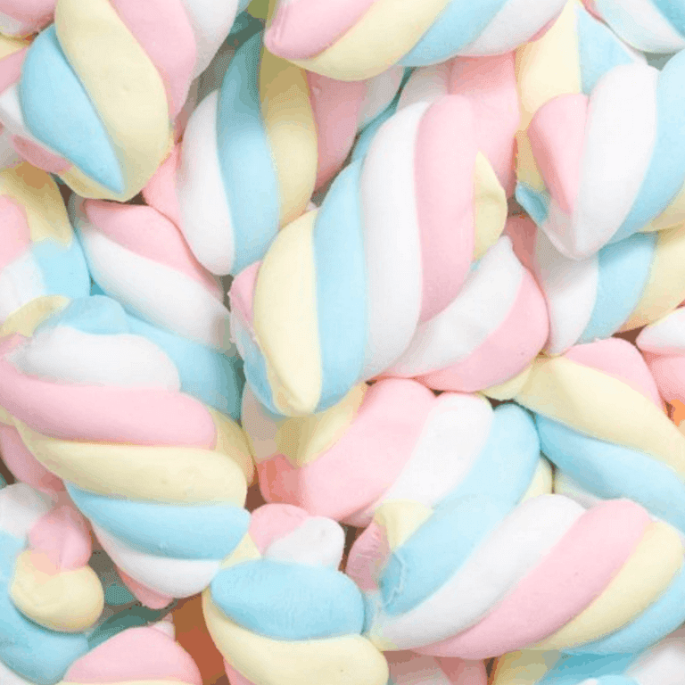 Marshmallow Twists Candy 3.53 oz. Bag with Swirled Rainbow Colors