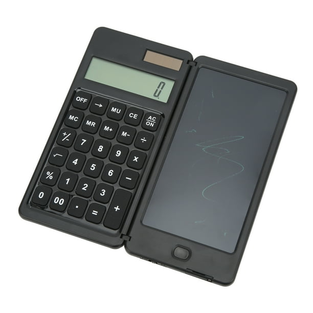 Bloc de notas con calculadora solar, pantalla de 10 dígitos Unidad de potencia dual 128 g Calculadora plegable solar multifunción, con tableta de escritura, para escuela secundaria, universidad, ofici