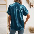 thumbnail image 6 of ZZwxWA Women Metallic Sheen Button Down Shirt V Neck Short Sleeve Casual Loose Summer Blouses Tops, 6 of 6