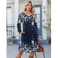 thumbnail image 4 of Zeagoo Fall A Line Dress for Women Long Sleeve Casual Printed Dresses V Neck Tunic Boho Dress, 4 of 6