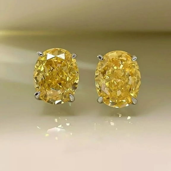 2Ct Oval Cut Lab-Created Yellow Citrine Womens Stud Earrings 925 Sterling Silver