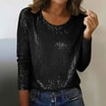 thumbnail image 2 of Lenpel Sequin Tops for Women Casual Loose Long Sleeve Crew Neck Sparkly Glitter T Shirts Party Clubwear Blouses(Black,Large), 2 of 7