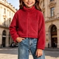 thumbnail image 5 of Falkdiz Girls Long Sleeve Shirts Fleece Warm Cropped Tops Outdoor Winter Mock Neck School Solid Color Zip-up for Girls , Red , Size: 14-15 Years, 5 of 8