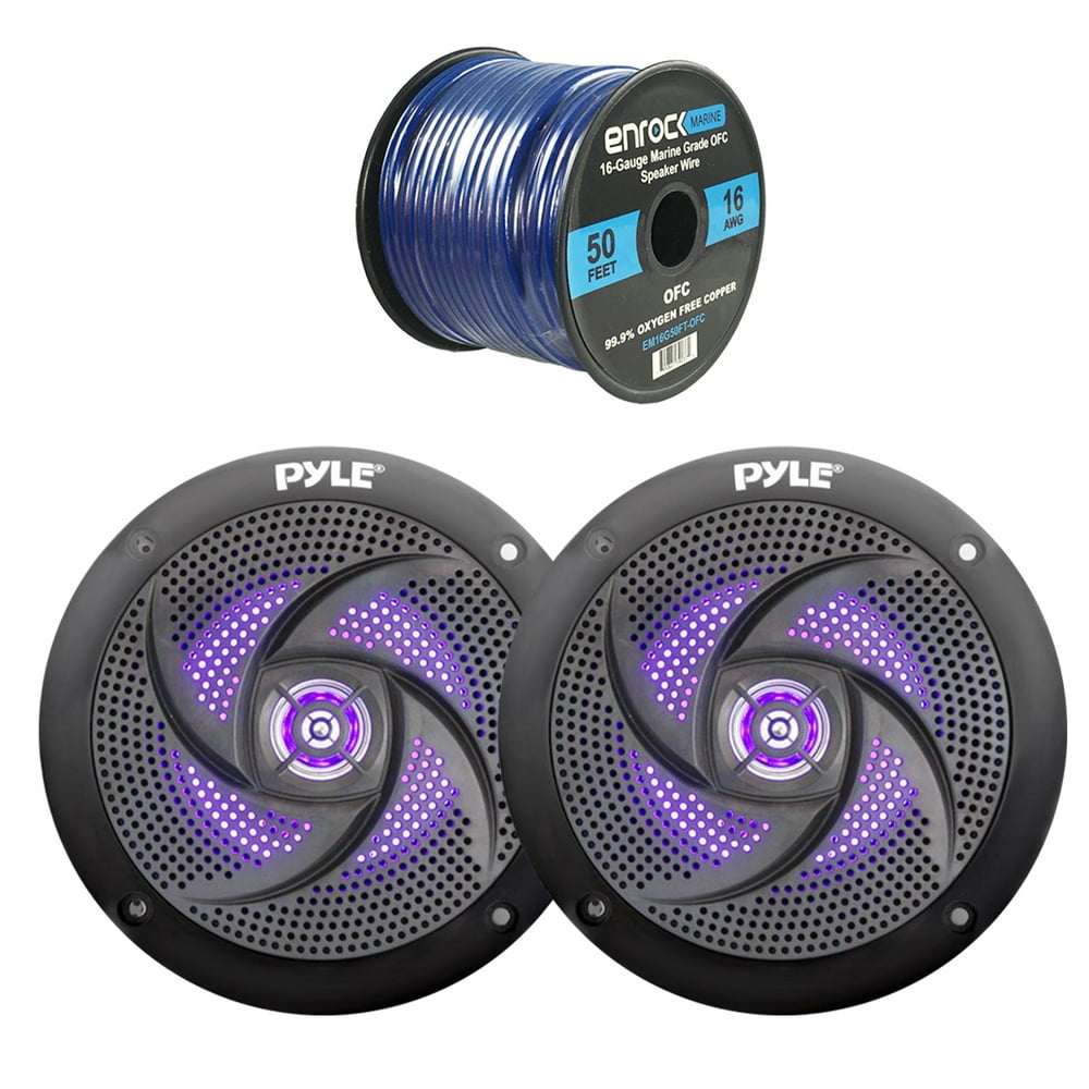 4x Pyle Marine 5.25" 2Way Waterproof Black LED Low Profile Slim Style