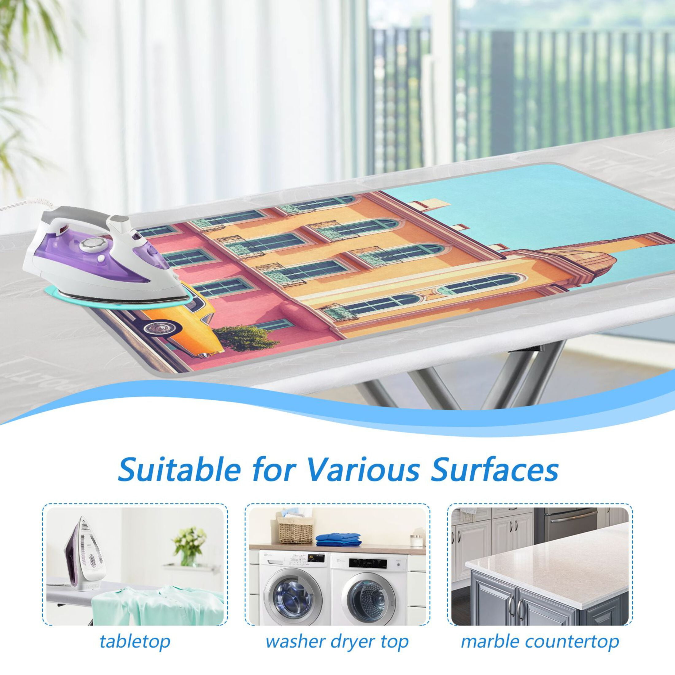 Cartoon House and Car Ironing Mat Blanket for Table Top Travel Portable Ironing Board Pad 47.2x27.6 Inch